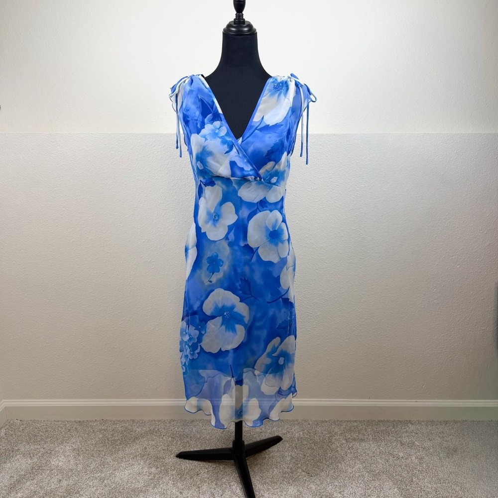 Vintage 90's Rampage Blue Floral Fairy Midi Dress — Size 9
